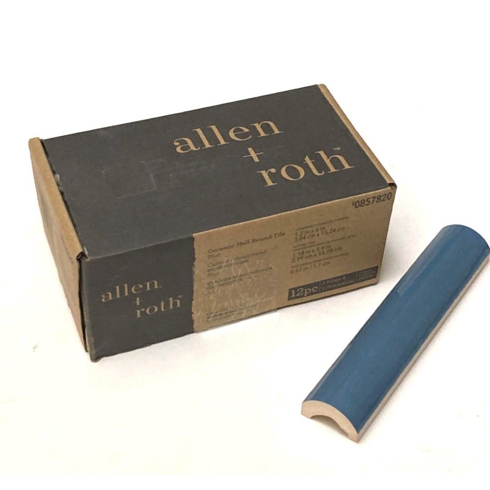 Box of 12 Allen + Roth Blue Glazed Glossy Ceramic Half Round Wall Tile Trim 6"